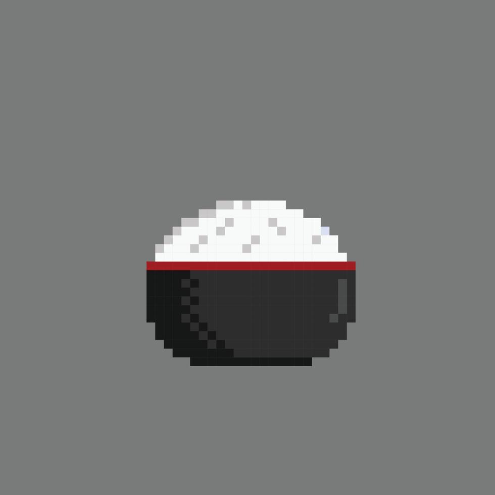 arroz en el negro cuenco en píxel Arte estilo vector