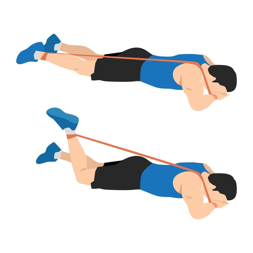 Man doing prone or lying resistance band knee bends exercise. 22784928 Vector Art at Vecteezy