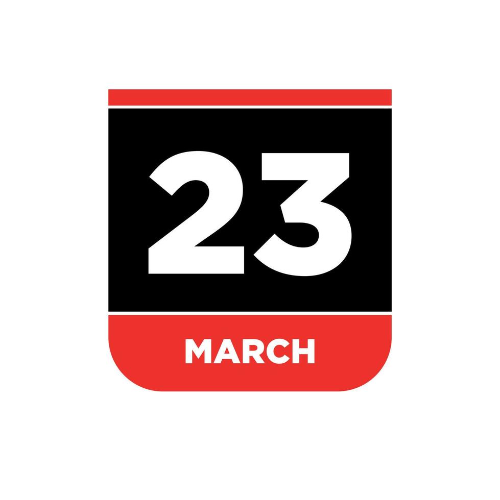 23rd March Calendar vector icon. 23 March typography.