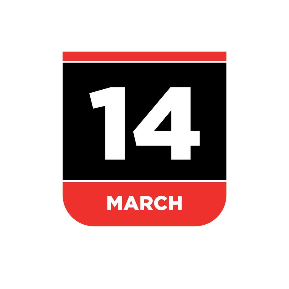 14th March Calendar vector icon. 14 March typography.