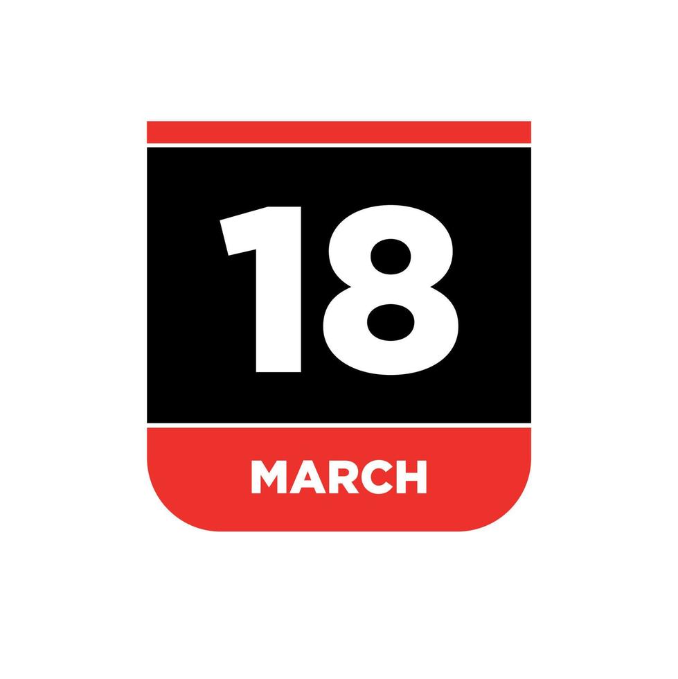 18th March Calendar vector icon. 18 March typography.