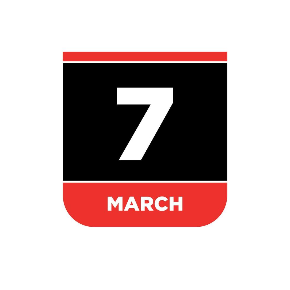 7th March Calendar vector icon. 7 March typography.