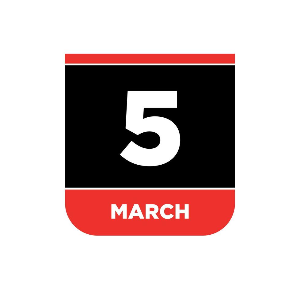 5th March Calendar vector icon. 4 March typography.