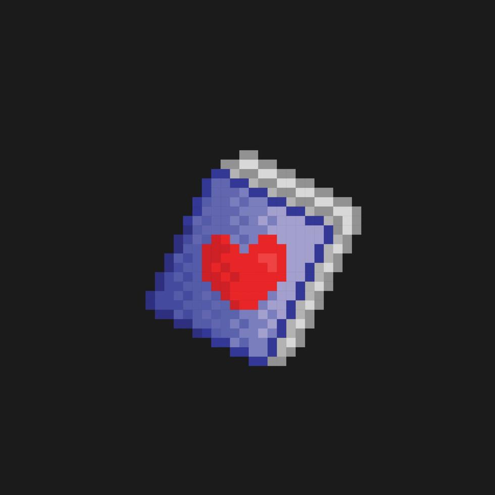 a book with love sign in cover with pixel art style vector