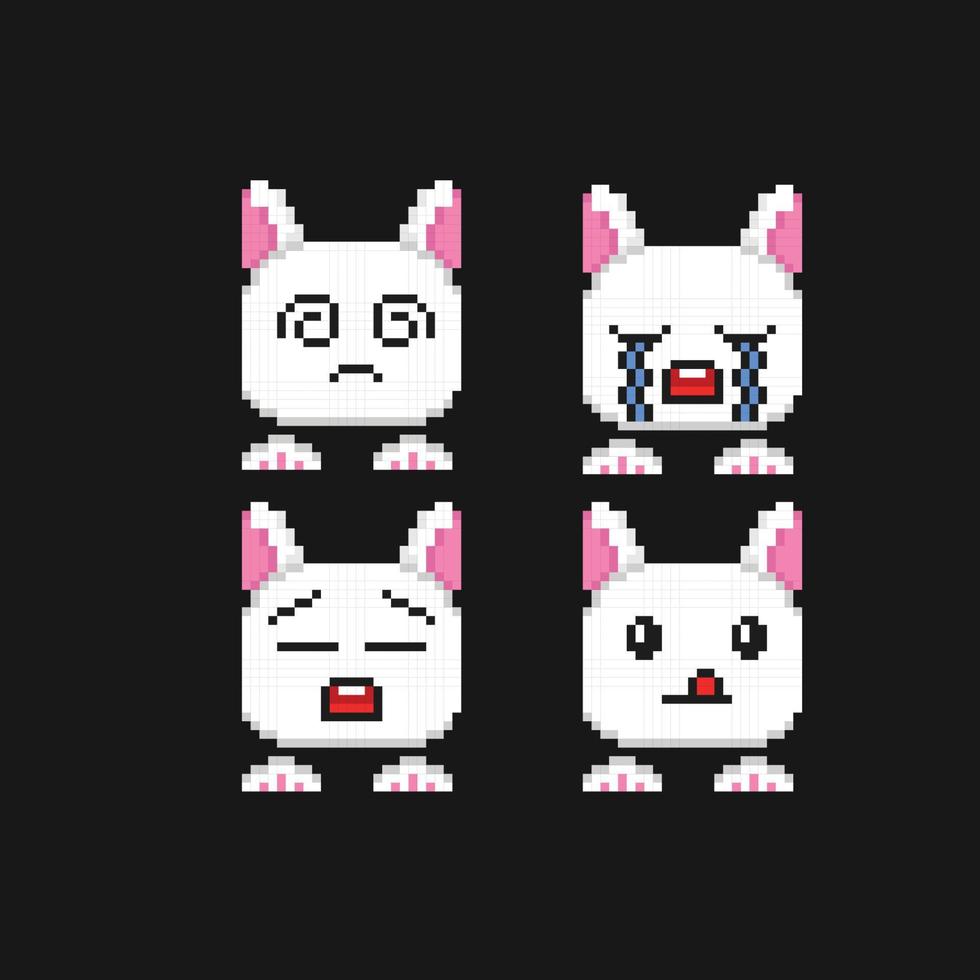 cute rabbit head collection set with different emotion in pixel art style vector