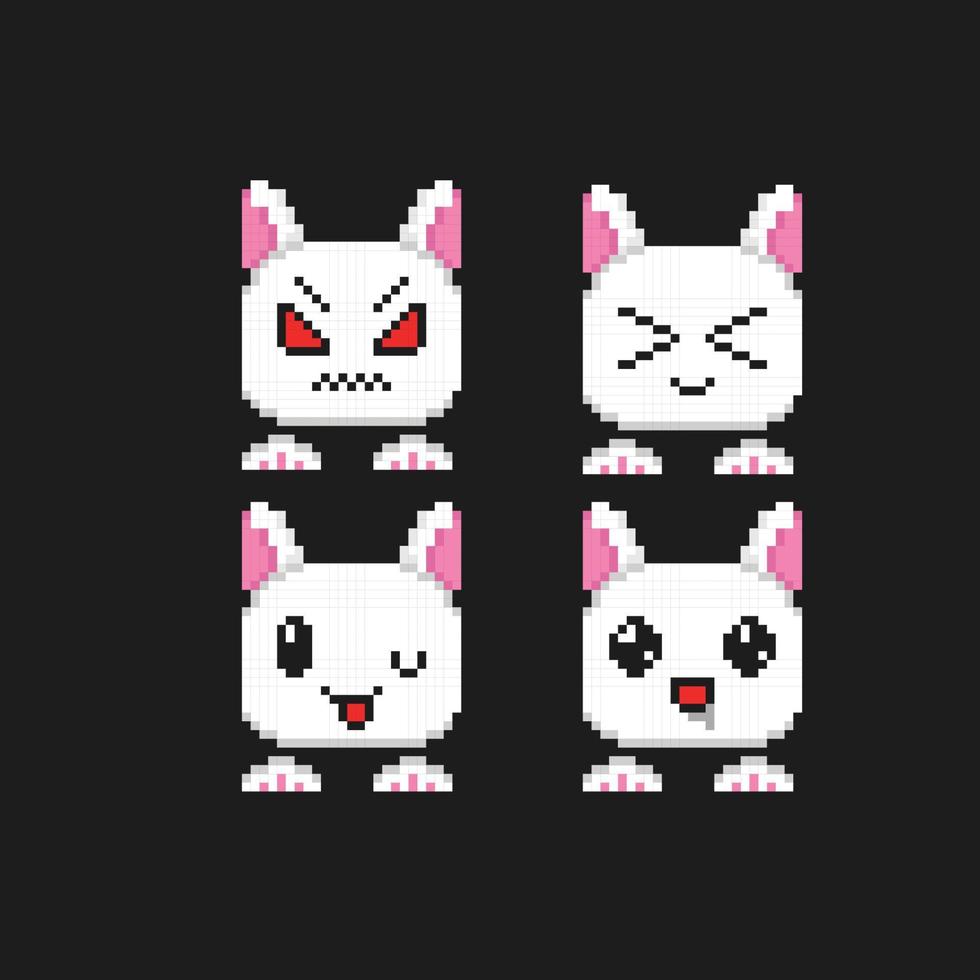 cute rabbit head collection set in pixel art style vector