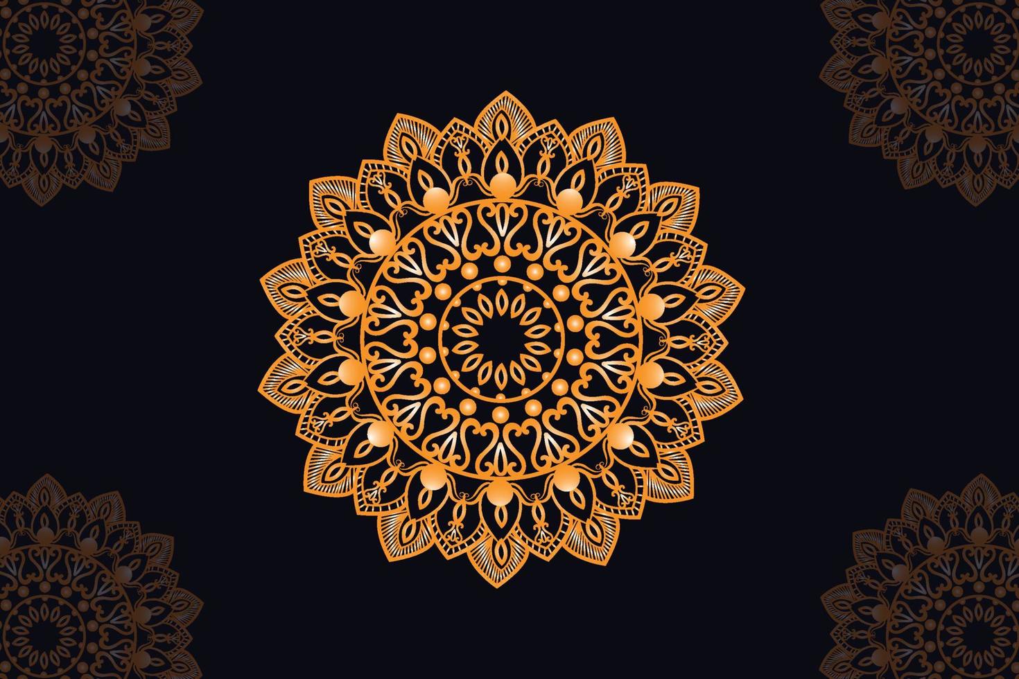 mandala vector design with black background. Seamless mandala pattern with black background. Golden mandala with black background