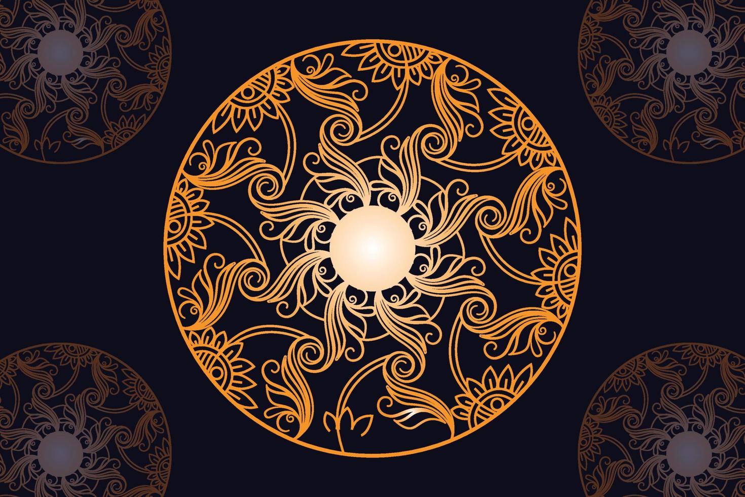 mandala vector design with black background. Seamless mandala pattern with black background. Golden mandala with black background
