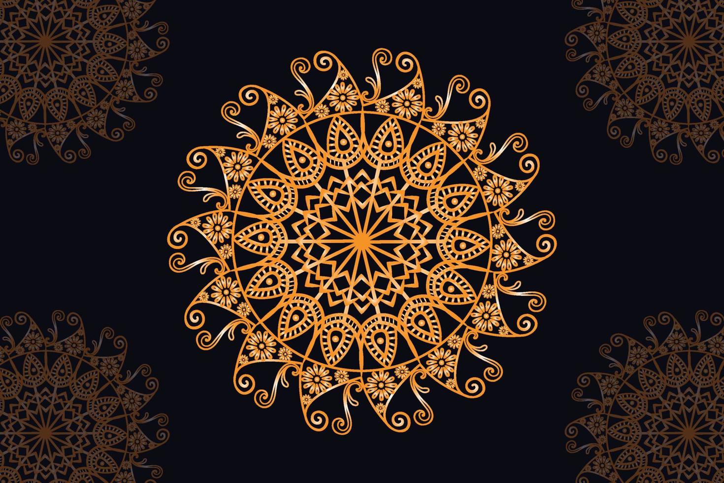 mandala vector design with black background. Seamless mandala pattern with black background. Golden mandala with black background