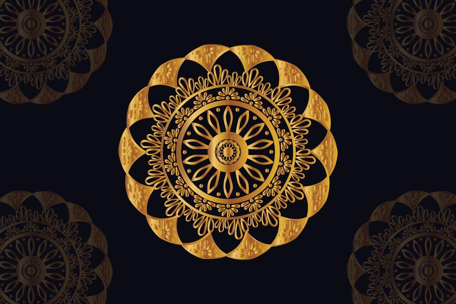 mandala vector design with black background. Seamless mandala pattern with black background. Golden mandala with black background