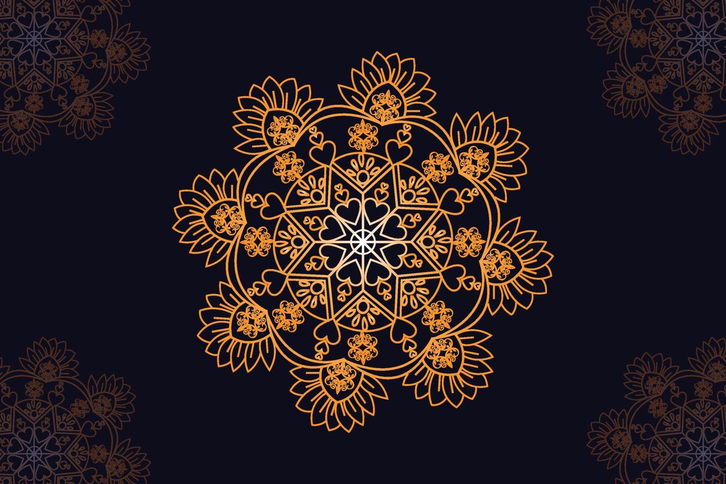 mandala vector design with black background. Seamless mandala pattern with black background. Golden mandala with black background