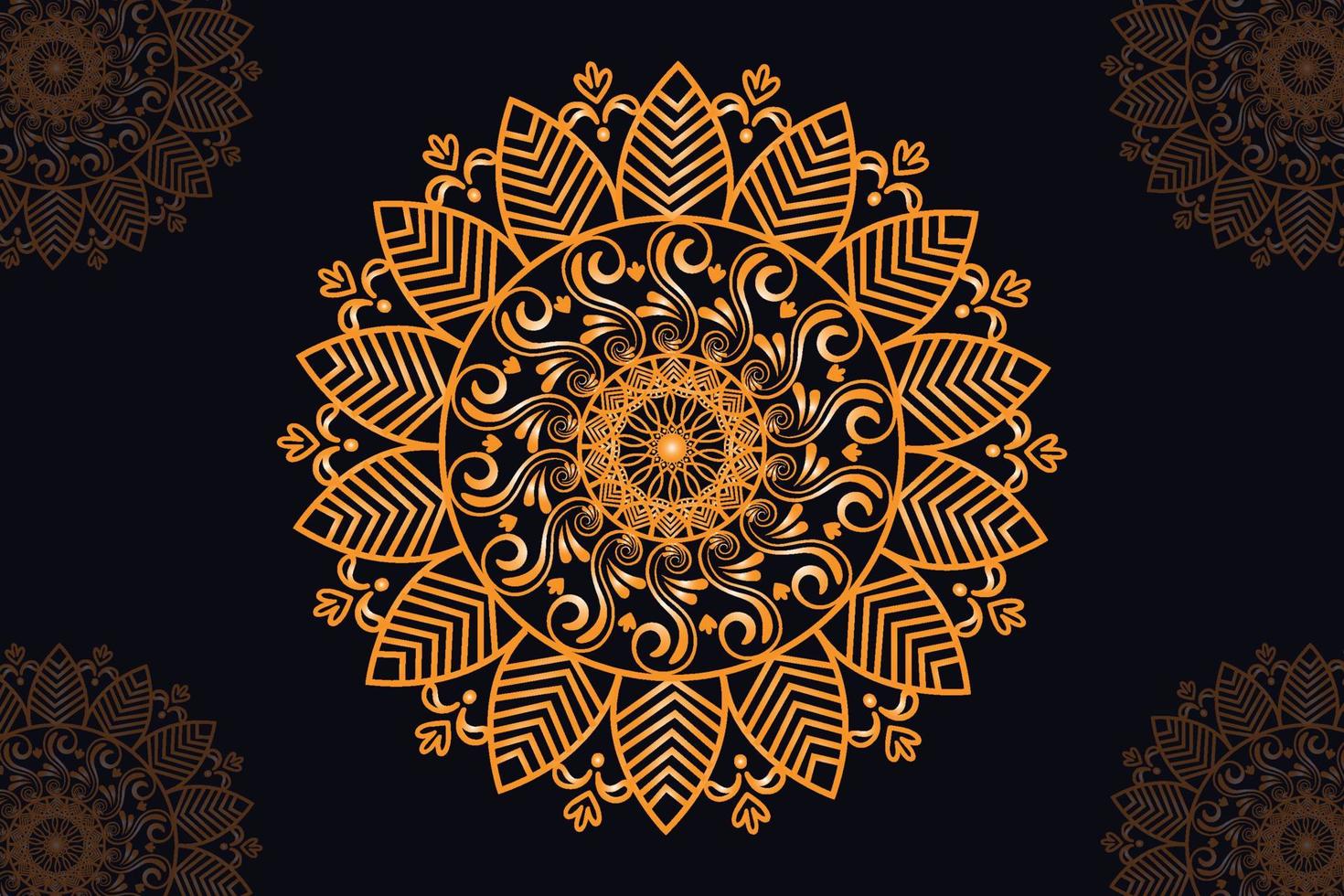 mandala vector design with black background. Seamless mandala pattern with black background. Golden mandala with black background