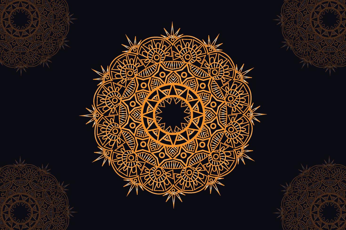 mandala vector design with black background. Seamless mandala pattern with black background. Golden mandala with black background