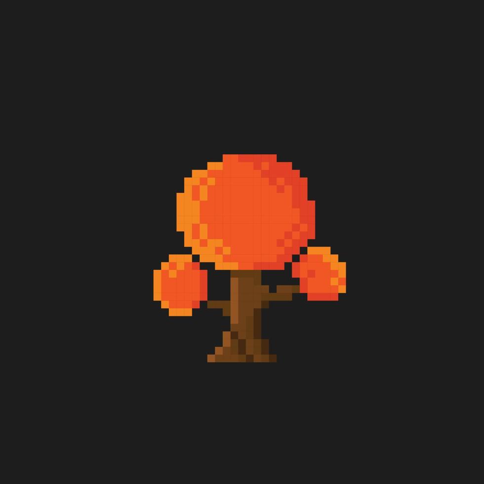 a tree with autumn leaves in pixel art style vector
