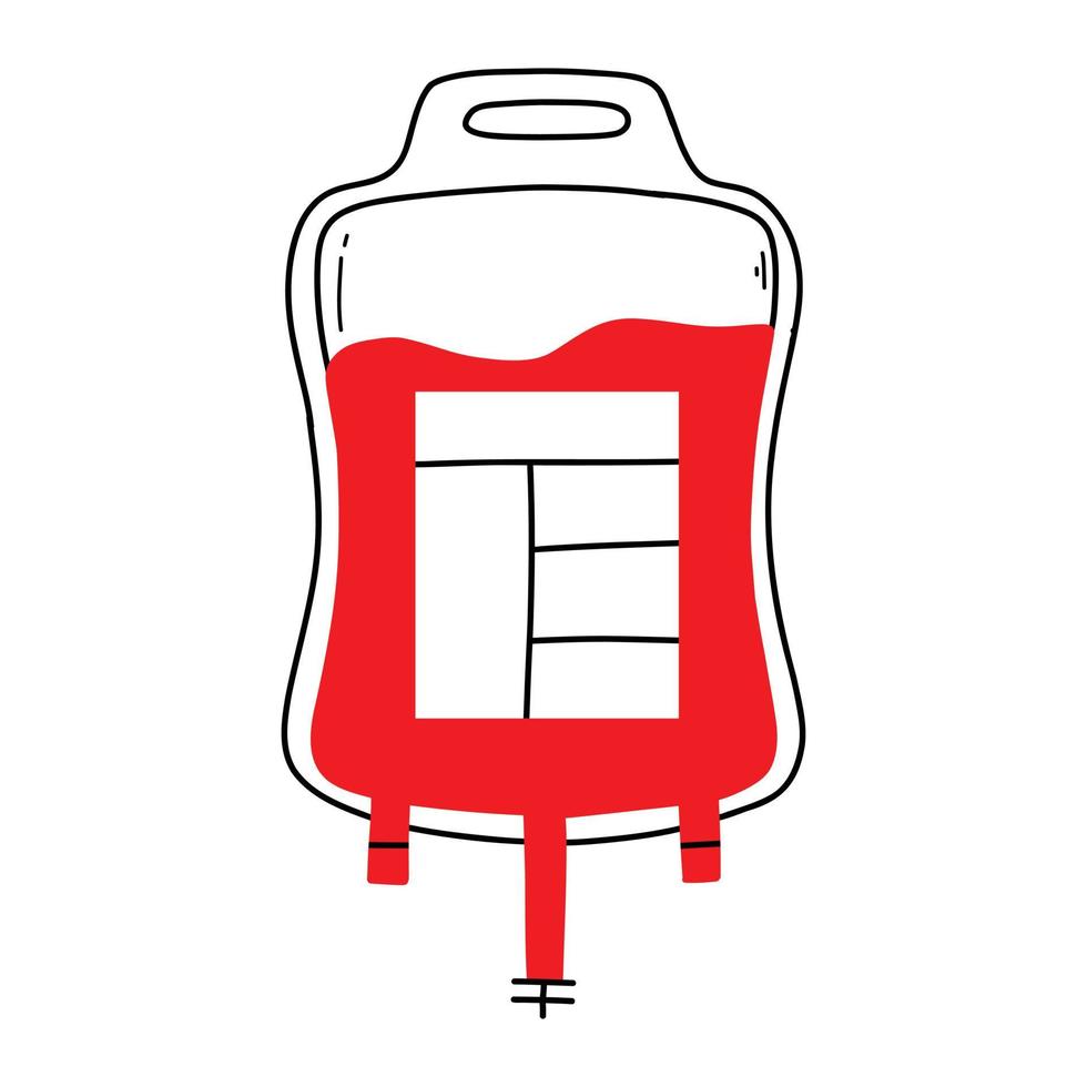 vector ilustración de un sangre bolsa. garabatear estilo. donado sangre bolsa. mundo sangre donante día.