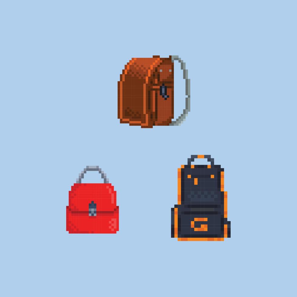 a bag collection set with different shape in pixel art style vector