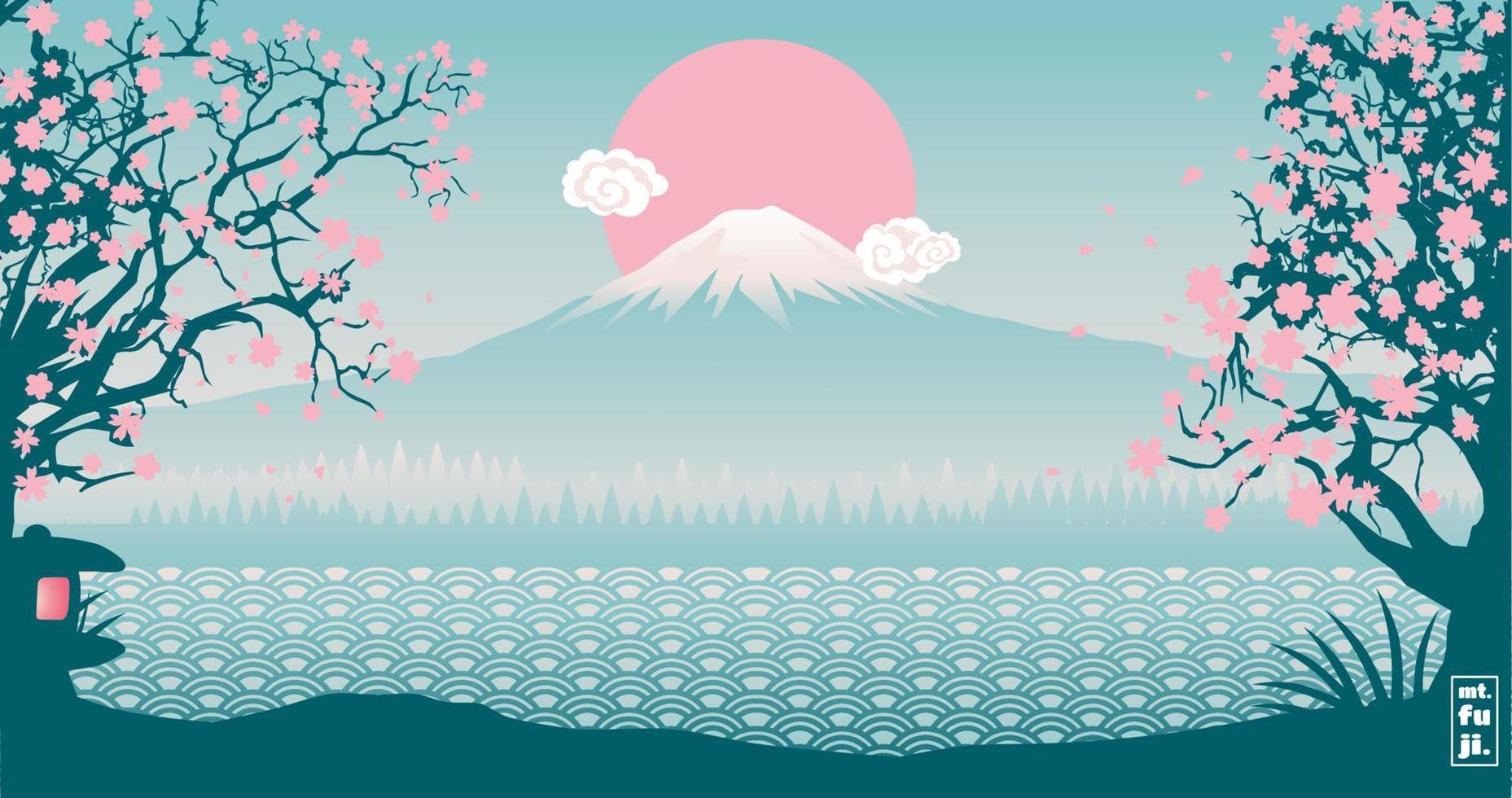 Monte Fuji en el Mañana ilustración vector