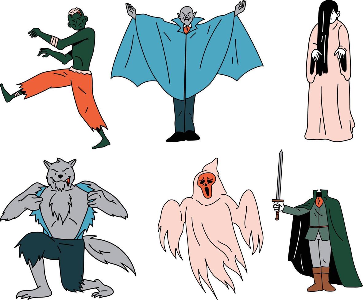 Set of cartoon monsters. Vector illustration isolated on a white background.