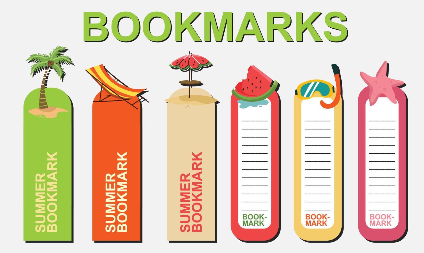 Vector set of bookmarks for children with summer theme