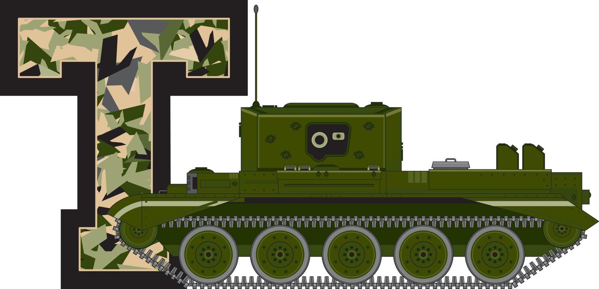 T is for Tank Alphabet Learning Military History Educational Illustration vector