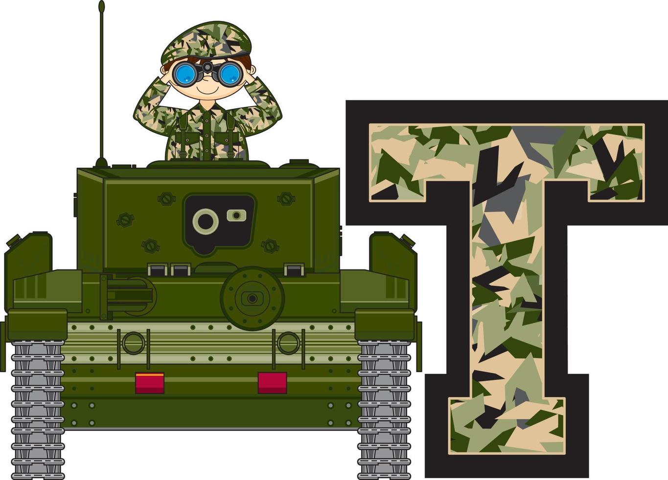 T is for Tank Alphabet Learning Military History Educational Illustration vector