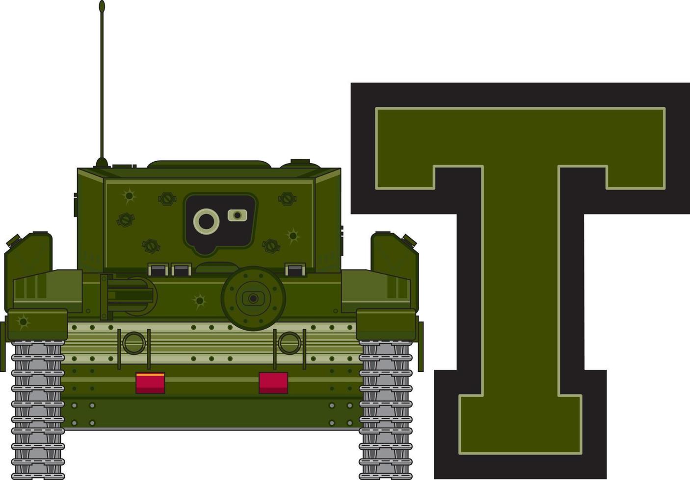 T is for Tank Alphabet Learning Military History Educational Illustration vector