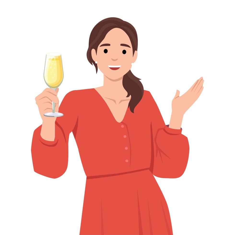 Beautiful girl in evening gown or party dress casual holding glass of champagne vector