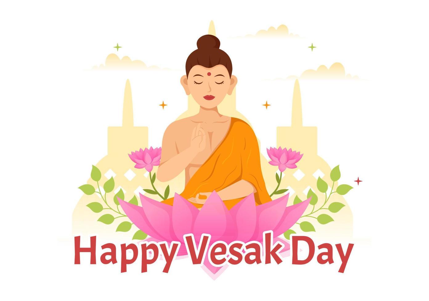 vesak día celebracion vector ilustración con templo silueta, loto flor, linterna o Buda persona en plano dibujos animados mano dibujado plantillas