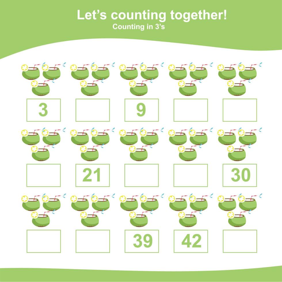 Mathematic worksheet for children, Count and write answer sheet. Colorful worksheet. Vector file.