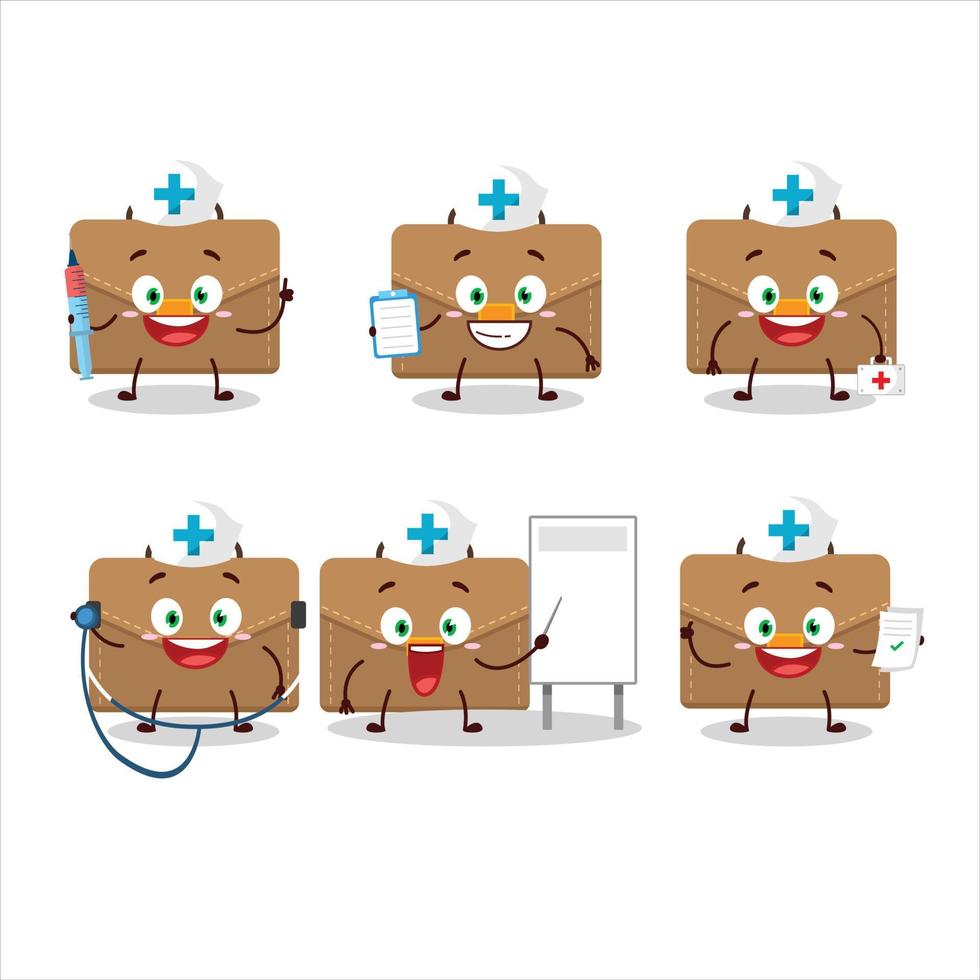 Doctor profession emoticon with brown suitcase cartoon character vector