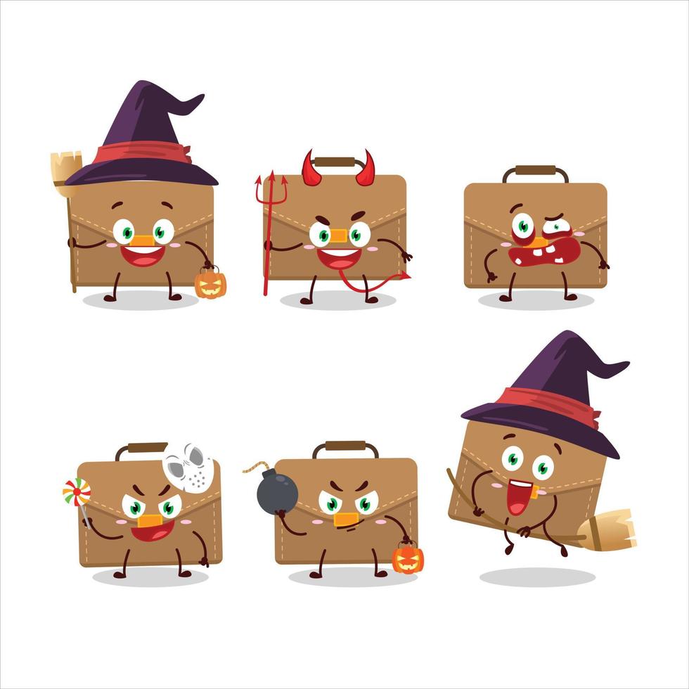 Halloween expression emoticons with cartoon character of brown suitcase vector