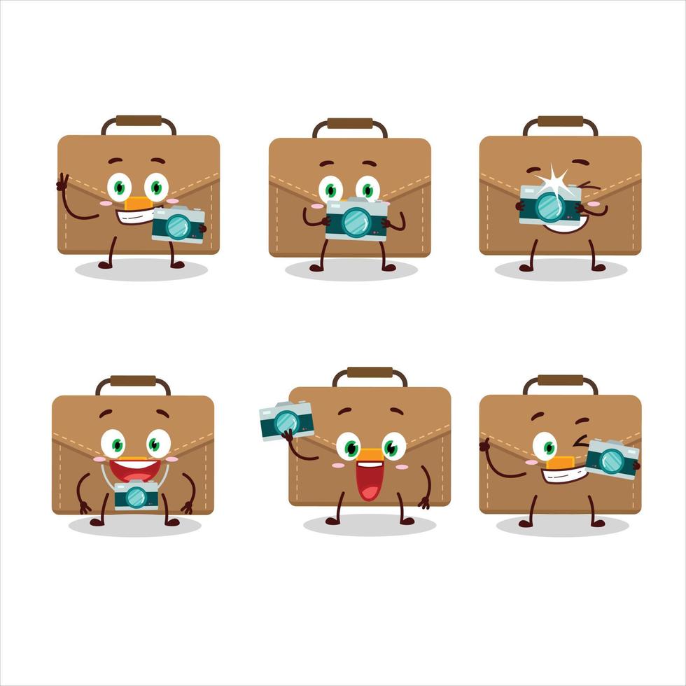 Photographer profession emoticon with brown suitcase cartoon character vector