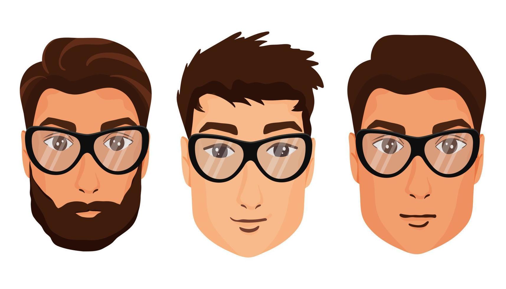 conjunto de de los hombres caras en lentes vector