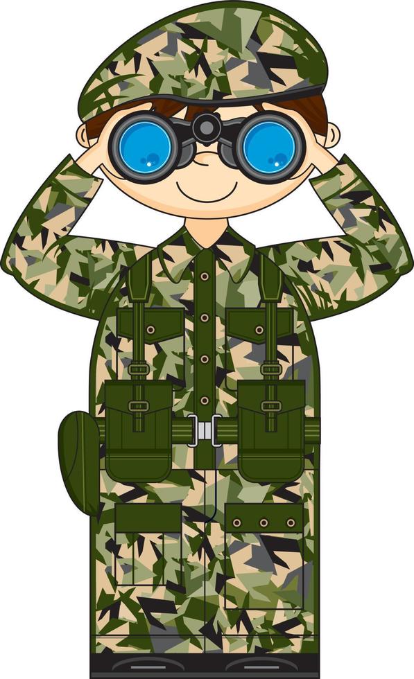 Cartoon Army Soldier with Binoculars Military History Illustration vector