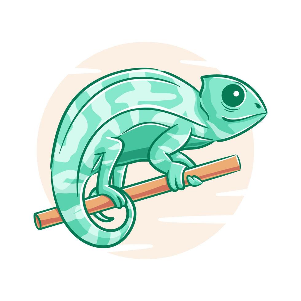 Vector hand drawn chameleon on the tree