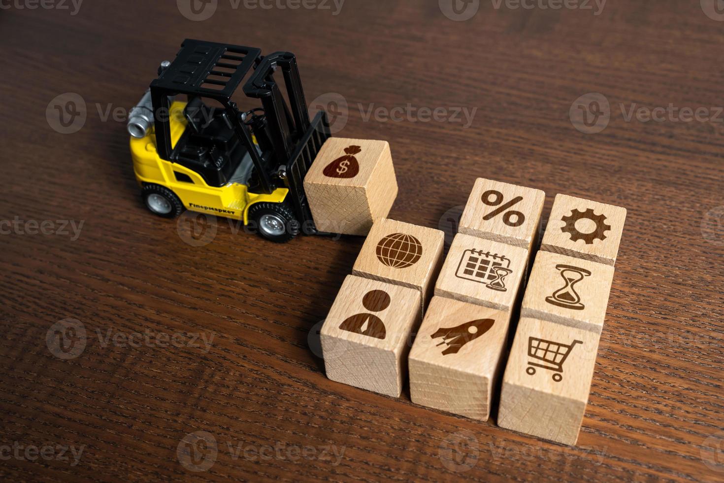 A forklift assembles components for a business. Build your successful business plan. Enhance business opportunities. Investments for project implementation. Entrepreneurship. Process scaling. photo