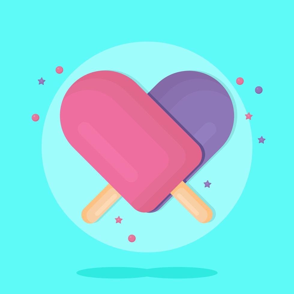 fruit ice, ice-cream pink, violet colors with  sprinkles on blue background vector