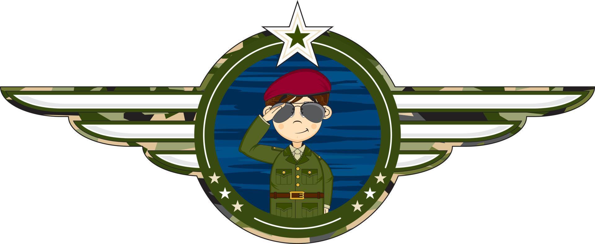 Cartoon Saluting Army Soldier in Sunglasses Military History Illustration vector