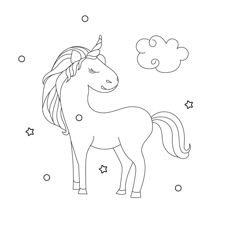 línea Arte unicornio niños ilustración para niños colorante libro página vector