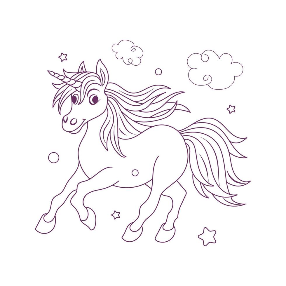 línea Arte unicornio niños ilustración para niños colorante libro página vector