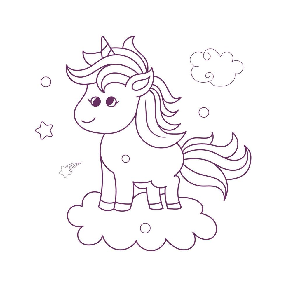 Line art unicorn kids illustration for  Children coloring book page vector