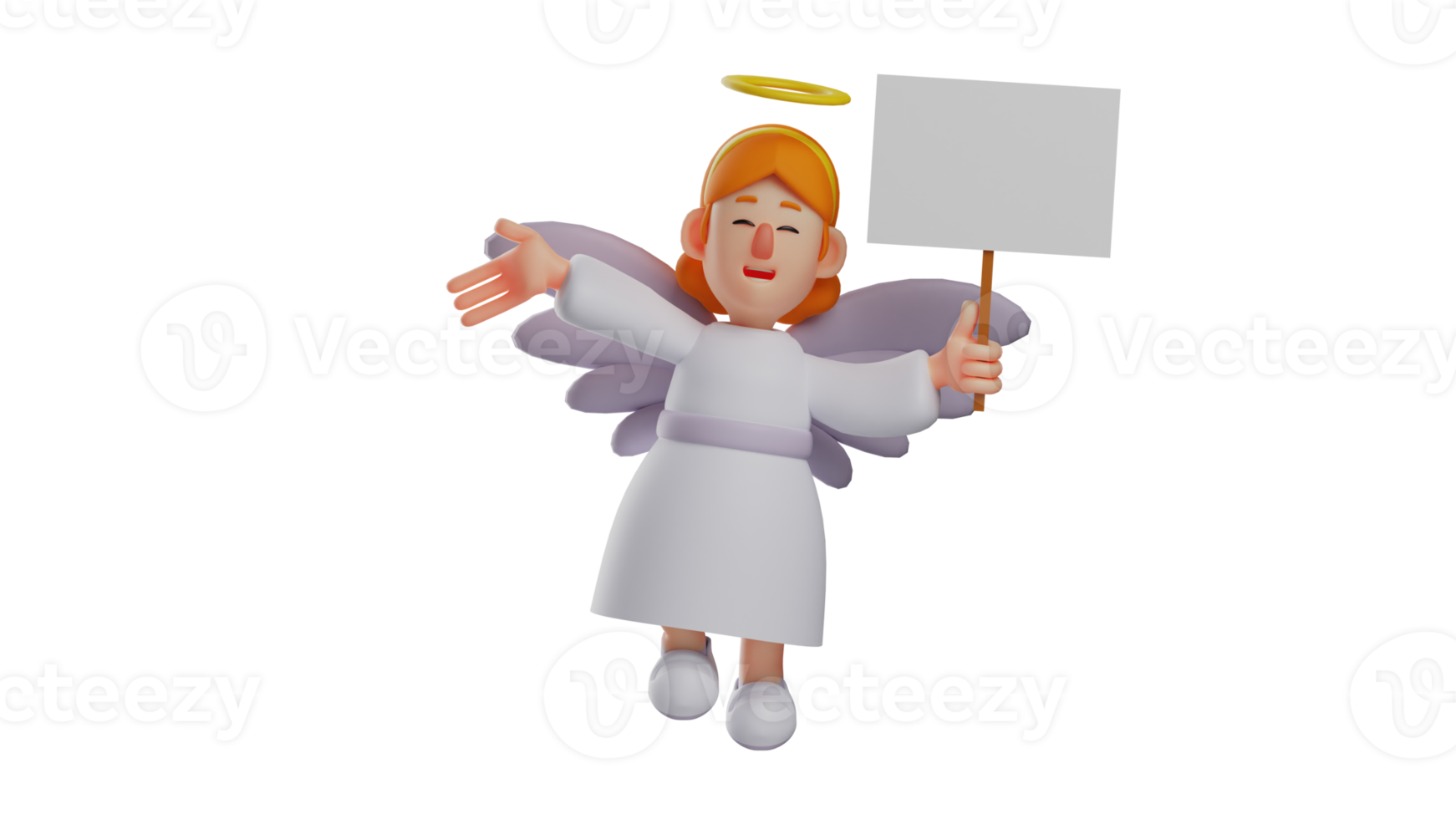 3D illustration. Cute Fairy 3D Cartoon Character. Happy fairy carrying a small white board. The sweet fairy is showing something and wants to let everyone see it. 3D cartoon character png