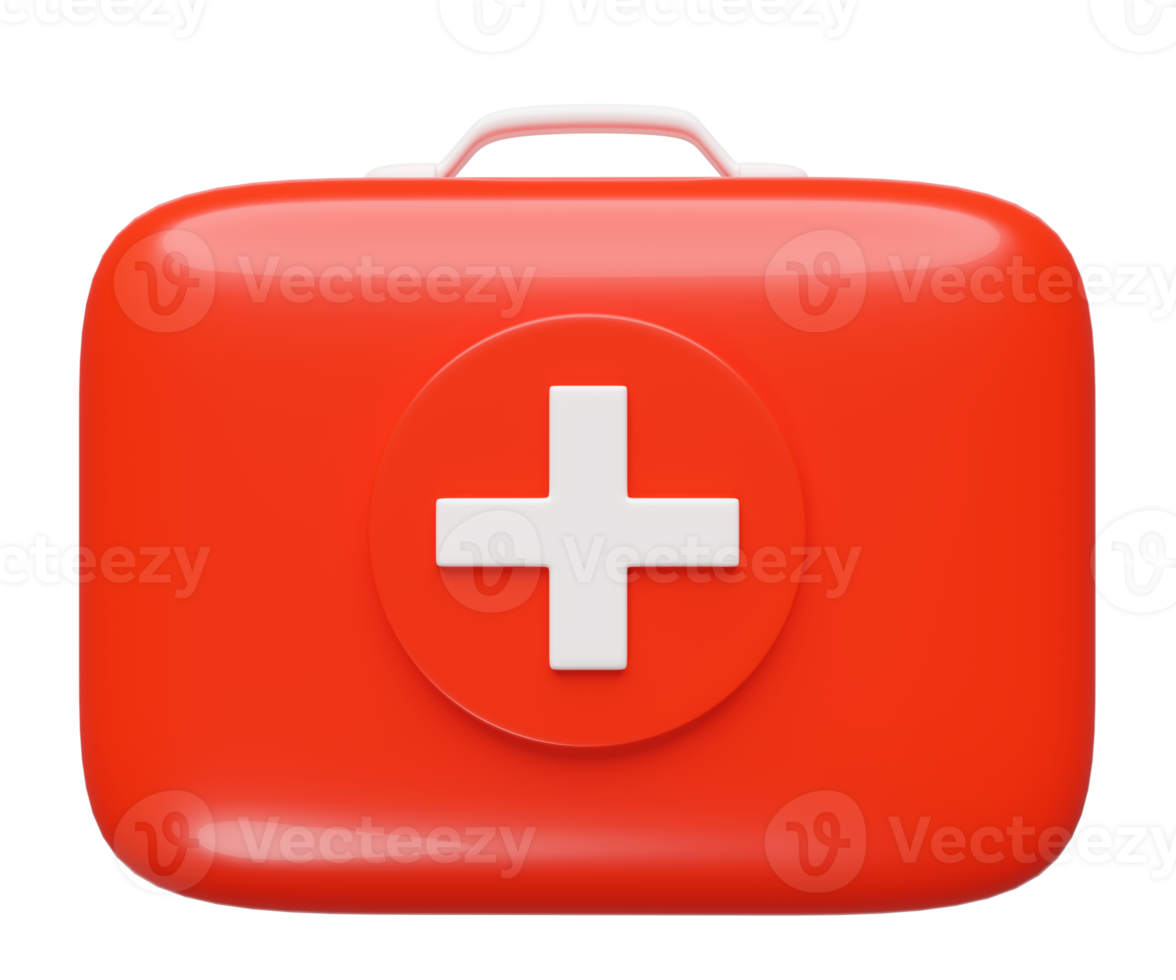 3d red first aid kit icon isolated. 3d render illustration png