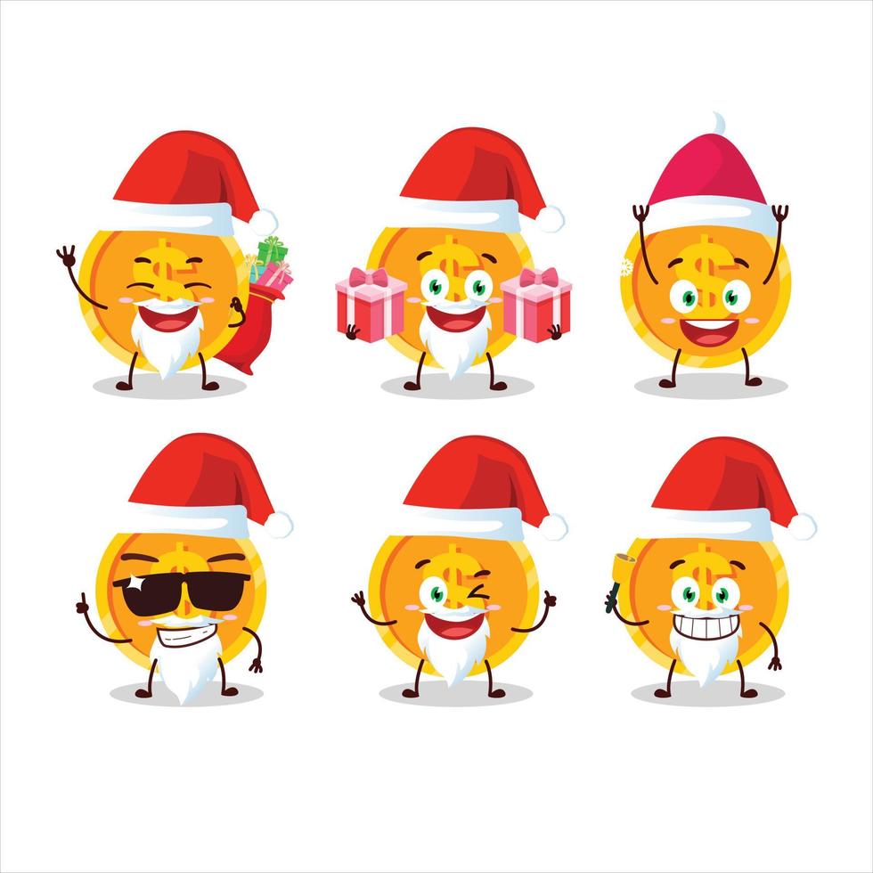 Papa Noel claus emoticones con moneda dibujos animados personaje vector