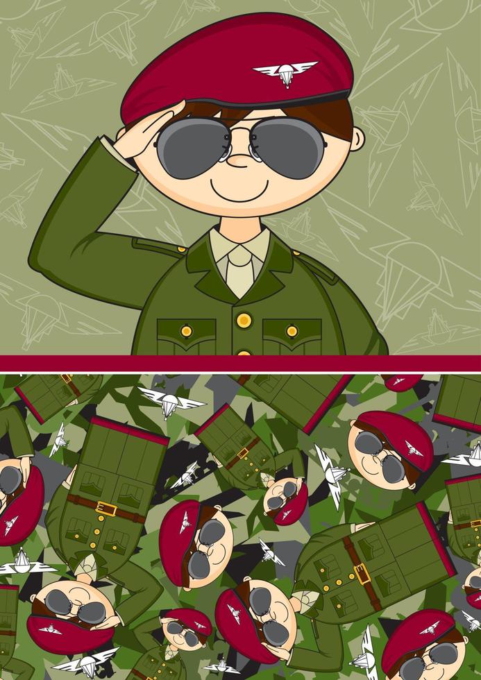 Cartoon Saluting Army Soldier Military History Pattern vector