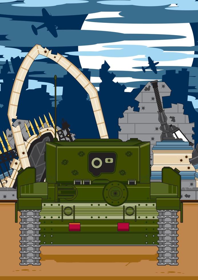 dibujos animados Ejército tanque militar historia ilustración vector