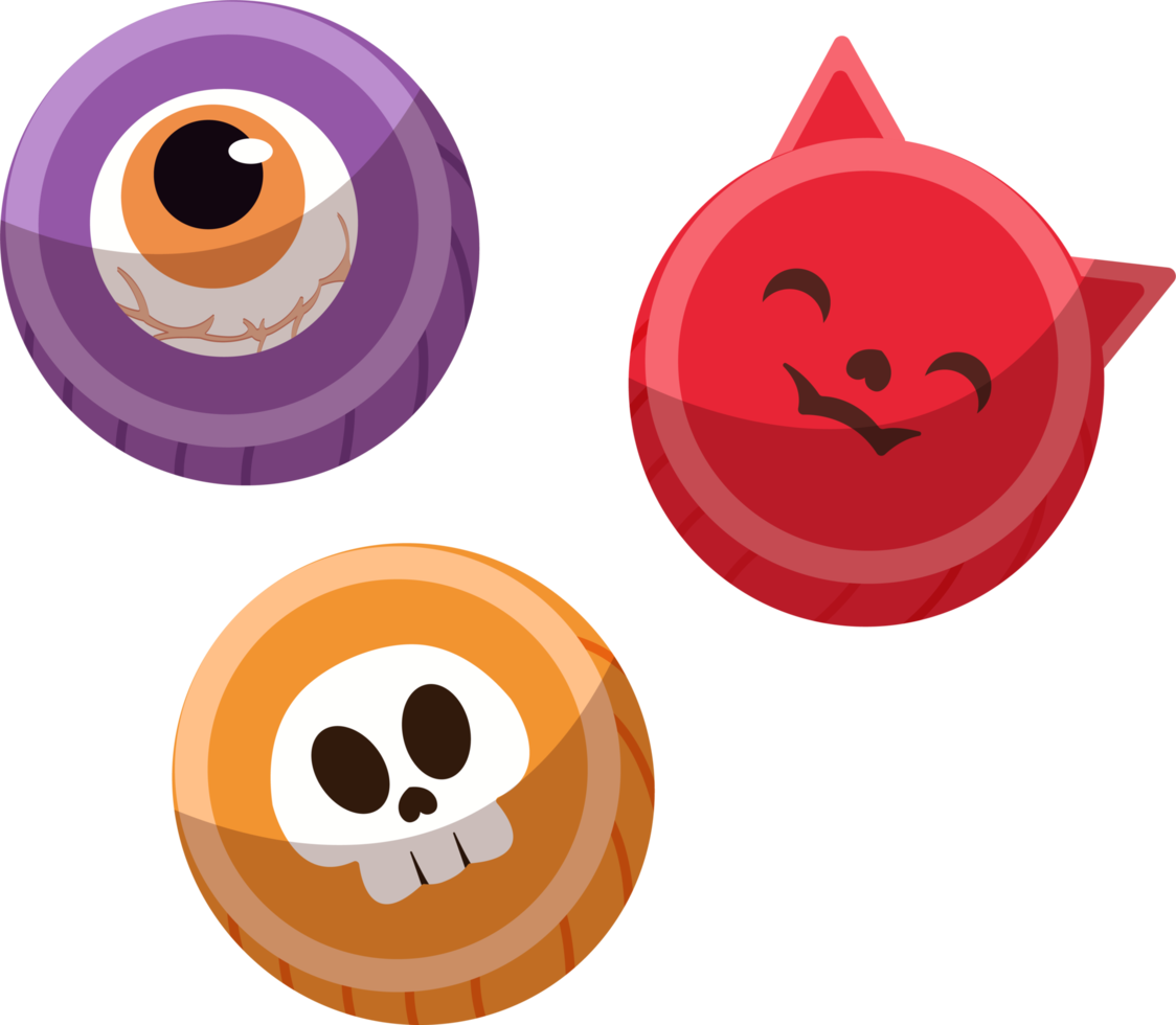 Halloween element illustration with eyeball, devil and skull candy. png