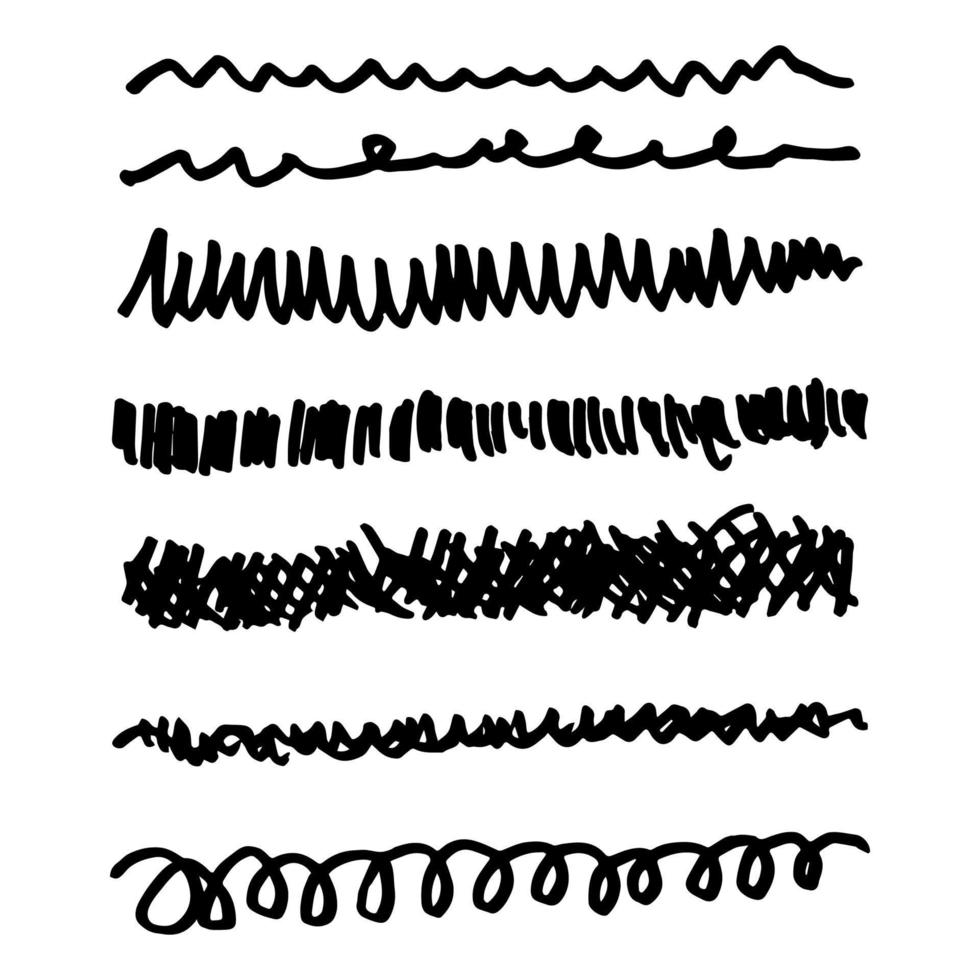 doodle set of hand drawn scribbles, line borders, sketch strokes, and design elements isolated on white vector