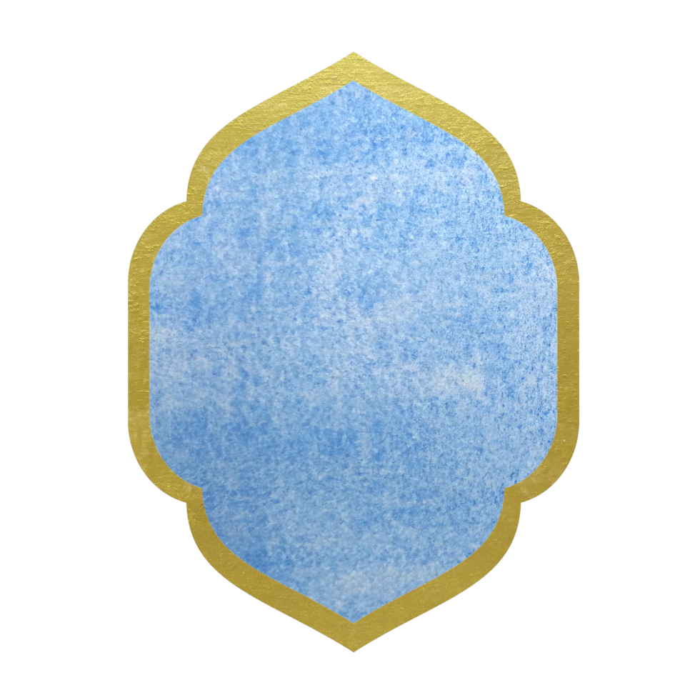watercolor painting blue and gold frame oriental window Islamic abstract background in asian style png. png