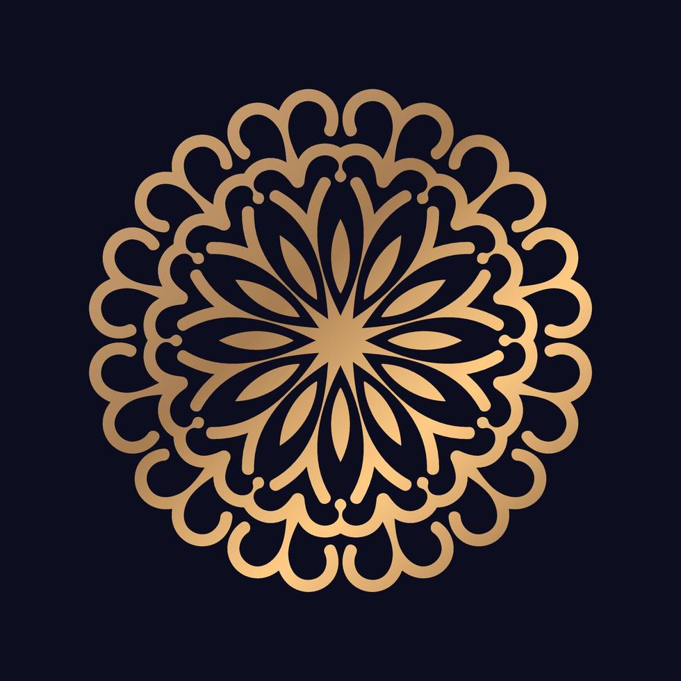 Round gold gradient mandala on black background vector